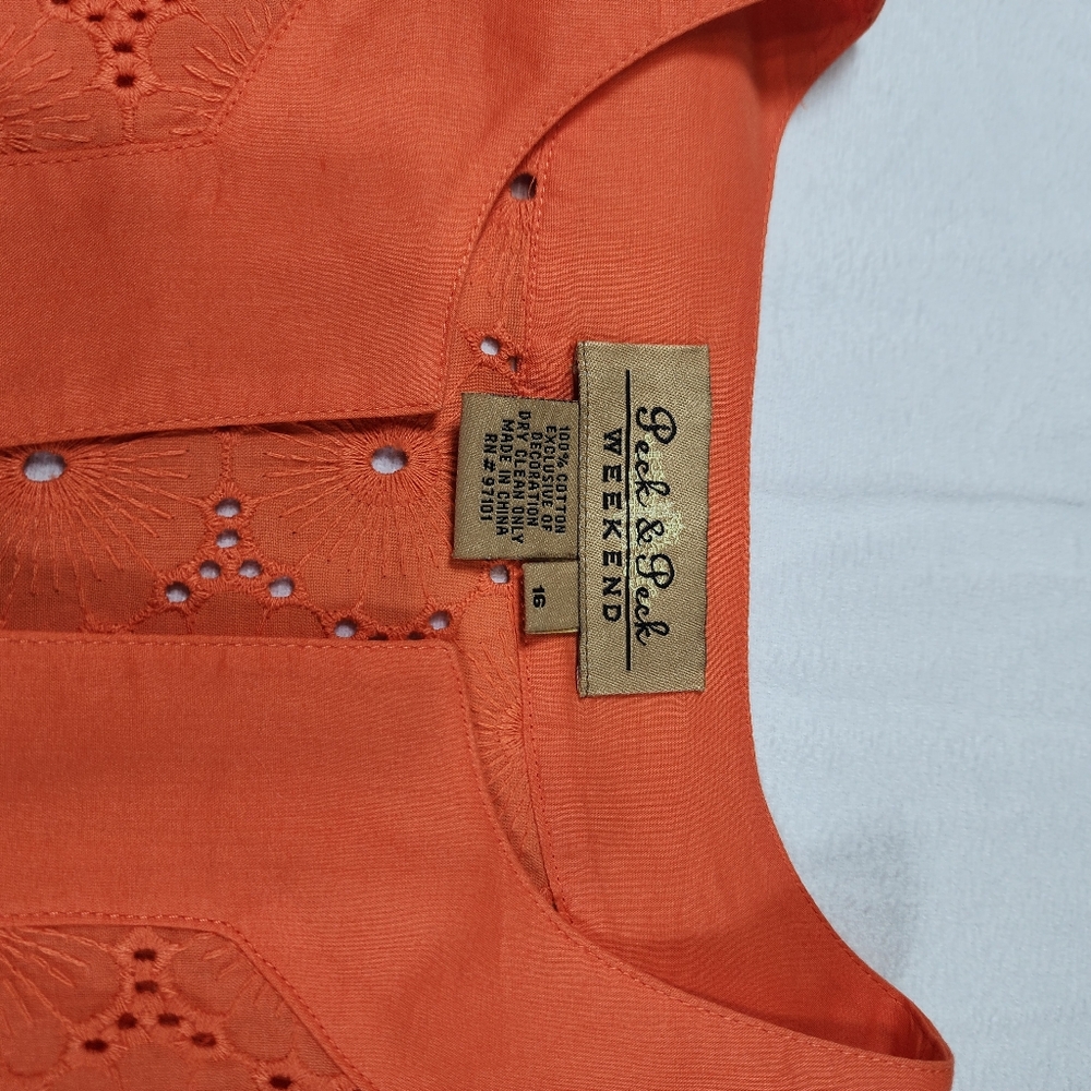 Peck & Peck Weekend Woman Orange Lace Pullover Blouse Shirt Size 16 - Picture 6 of 13